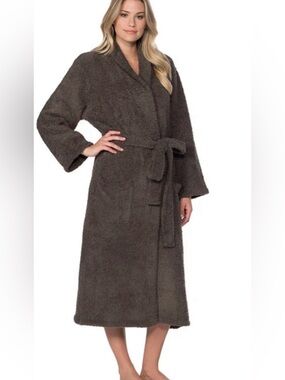 Barefoot Dreams Plush Chocolate Brown Cozy Soft Long Robe Tie Belt Pockets L